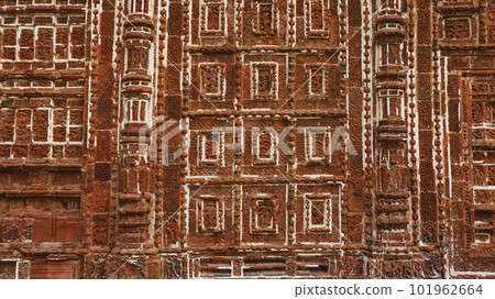 Carvings on the Temple Wall of Shyam Rain Temple, Red Bricks Temple, Bishnupur, West Bengal, India. Carvings on the Temple Wall of Shyam Rain Temple, Red Bricks Temple, Bishnupur, West Bengal, India. 101962664