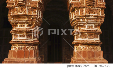 Carved Red Bricks Pillars of Shyam Rai Temple, Bishnupur, West Bengal, India. Carved Red Bricks Pillars of Shyam Rai Temple, Bishnupur, West Bengal, India. 101962670