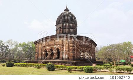 View of one of the Jor-mandir Group of Temples  a cluster of three historic temples, Red Bricks Carving Temple, Bishnupur, West Bengal, India. 101962740
