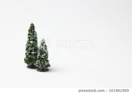 snowy needleleaf tree miniatures isolated white background 101962909
