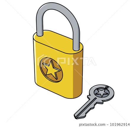 從一個角度看的鎖著的掛鎖和鑰匙的插圖 101962914