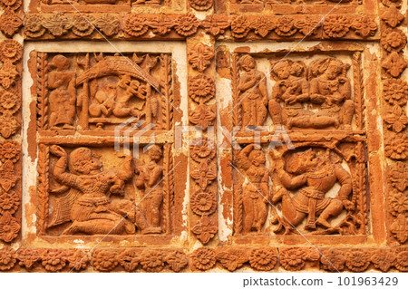 Ancient Human Life Describe on the Jor Bangla Temple, Bishnupur, West Bengal, India. 101963429