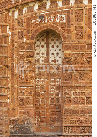 Carvings of Human Life on the Radheshyam Temple, Bishnupur, West Bengal, India. 101963441