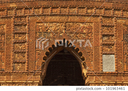 Ancient carvings on the Temple of Radheshyam, Bishnupur, West Bengal, India. 101963461