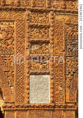 Ancient carvings on the Temple of Radheshyam, Bishnupur, West Bengal, India. Ancient carvings on the Temple of Radheshyam, Bishnupur, West Bengal, India. 101963462