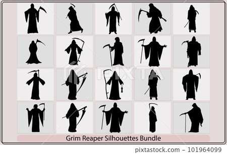 Grim reaper isolated on white background flat illustration vector,Grim reaper with scythe standing in doorway,Halloween theme - Grim Reaper 101964099