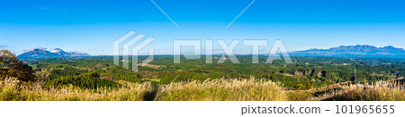 Autumn leaves panorama from Mt. Ogi Observatory (west side) [Aso City, Kumamoto Prefecture] 101965655