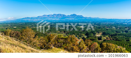 Autumn leaves panorama from Mt. Ogi Observatory (east side) [Aso City, Kumamoto Prefecture] 101966063