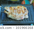 close up making pork steak on iron grill pan.Home made pork steak. 101966168