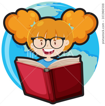 Cartoon student girl reading a book Cartoon student girl reading a book 101966508