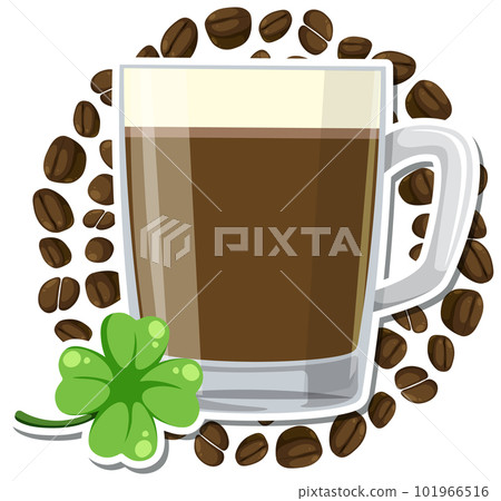 Coffee latte cup around with coffee beans Coffee latte cup around with coffee beans 101966516
