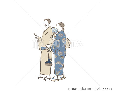 Yukata, a couple wearing a kimono (background white) Yukata, a couple wearing a kimono (background white) 101966544