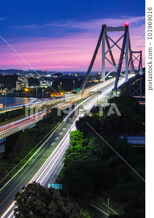 福岡/山口縣/關門大橋的夜景和美麗的光路（和久里公園/目狩公園） 101969016