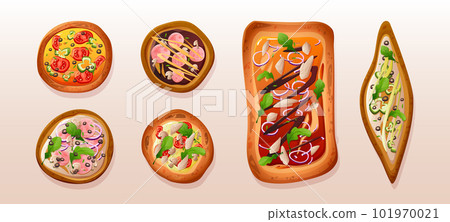 Isolated pizza top view vector illustration set Isolated pizza top view vector illustration set 101970021
