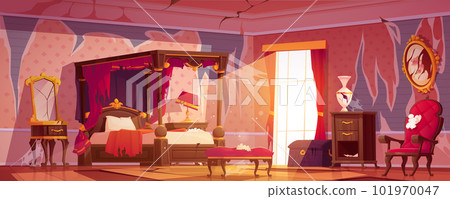 Abandoned broken victorian royal bedroom interior Abandoned broken victorian royal bedroom interior 101970047