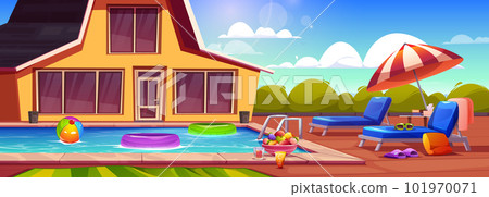 Swimming pool on house summer backyard design 101970071