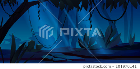 Dark forest landscape with trees at night 101970141