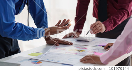 Group of Businessman or Accountant checking finance data document for investigation of corruption account. Anti Bribery concept 101970144