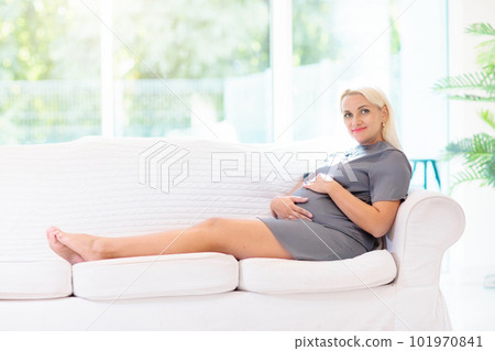 Pregnant woman at home. Young expecting mother. 101970841