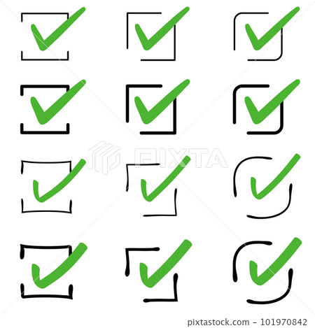 Line frame handwritten check mark green 101970842