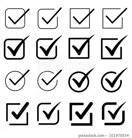 簡單的線條畫複選標記圓和正方形黑色 101970854