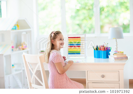 Child drawing. Kids paint. Girl after school. Child drawing. Kids paint. Girl after school. 101971392