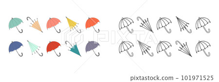 coloring book set of  colorful retro umbrellas 101971525