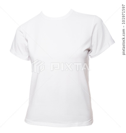 White shortsleeve cotton tshirt template on female mannequin isolated on white White shortsleeve cotton tshirt template on female mannequin isolated on white 101971597