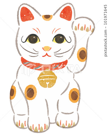 "Inviting people" A hand-drawn illustration of a lucky cat with its left hand raised "Inviting people" A hand-drawn illustration of a lucky cat with its left hand raised 101971645