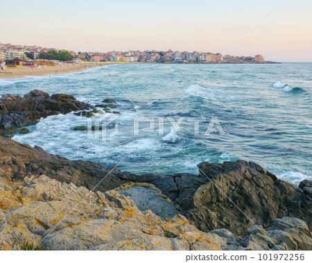 waves washing the coast of sozopol. recreation and summer holiday season background 101972256