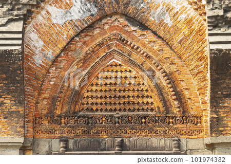 Carvings on bricks Inside of Adina Mosque, Adina Malda, West Bengal, India. Largest Islamic monument in West Bengal 101974382