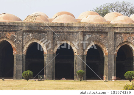 View of Main Mosque and many domes  of Adina, Malda, West Bengal, India.  Largest Islamic monument in West Bengal 101974389