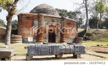 Hindu Temples Carved Pillar in Front of Gumti Gate, Gour, Malda, West Bengal, India. 101974412