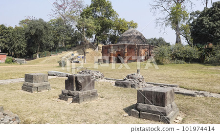 Broken Hindu Temple Pillars and Gumti Gate View, Gour, Malda, West Bengal, India. 101974414