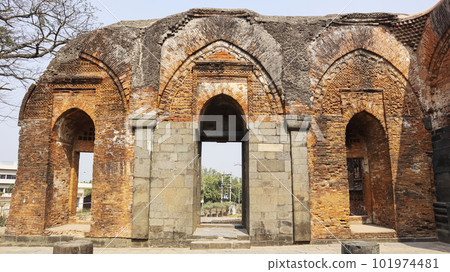 Ruined Carve Walls of Adina Mosque, Adina, West Bengal, India. 101974481