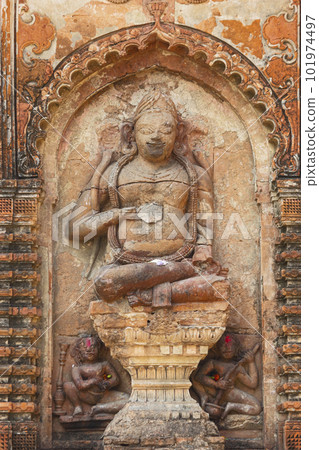 Sculpture of Hindu God on the Char Bangla Temple, Jiaganj, West Bengal, India. 101974497