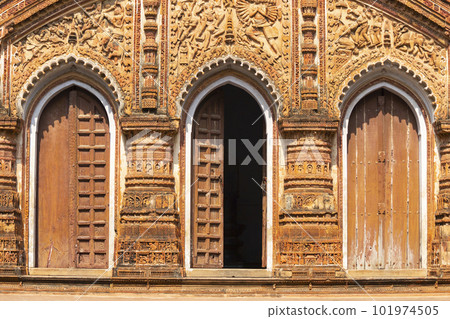 Three Door Temple of Charbangla, Jiaganj, West Bengal, India. Three Door Temple of Charbangla, Jiaganj, West Bengal, India. 101974505
