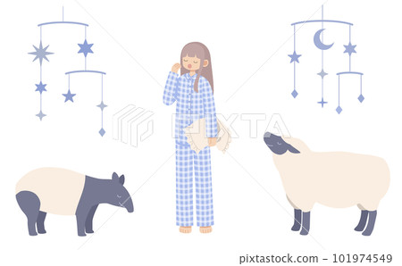 穿著睡衣的女人帶著羊和巴庫 穿著睡衣的女人帶著羊和巴庫 101974549