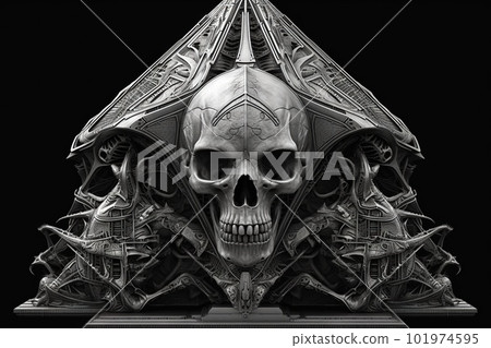 Prysmatic metal altar pyramid in a Biomechanical town that blend human physiques with machines illustration generative ai Prysmatic metal altar pyramid in a Biomechanical town that blend human physiques with machines illustration generative ai 101974595
