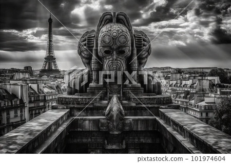 Paris Biomechanical town that blend human physiques with machines illustration generative ai 101974604