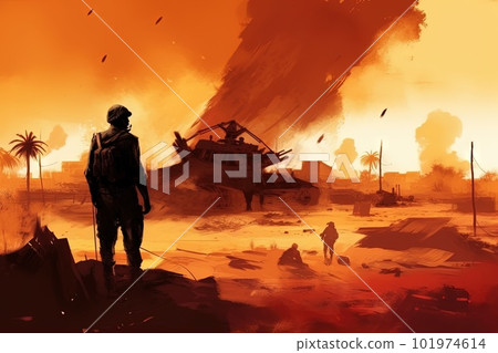 Sudan civil war between Sudanese government forces and the paramilitary Rapid Support Forces abstract concept illustration generative ai 101974614