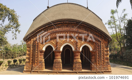 Rear View of Gangeshwar Temple, Near Char Bangla Temples, Jiaganj. West Bengal, India. 101974691