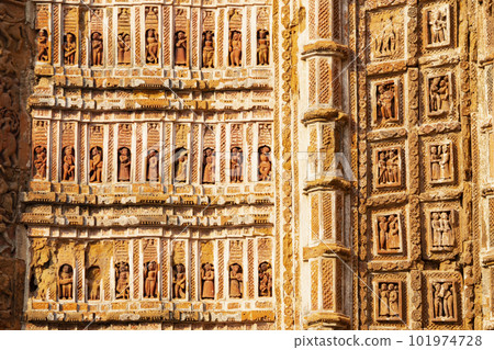 Red Bricks Temple of Lalji  with Human life depiction, Kalna, West Bengal, India. 101974728