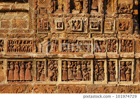 Lifestyle of people depicted on the Lalji Temple, Kalna, West Bengal, India. Lifestyle of people depicted on the Lalji Temple, Kalna, West Bengal, India. 101974729