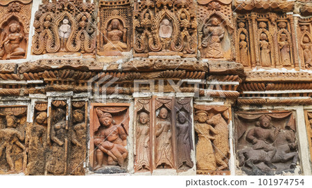Depicting of Ancient Human Life on the Pratapeshwar Temple, Kalna, West Bengal, India. 101974754