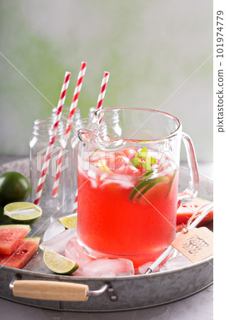 Watermelon drink with lime in a pitcher Watermelon drink with lime in a pitcher 101974779