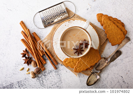 Masala tea in ceramic cup with winter spices 101974802