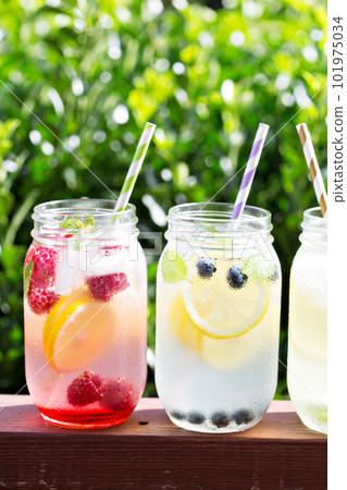 Variety of lemonade in jars 101975034