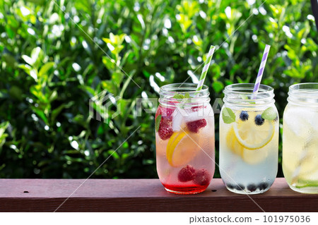 Variety of lemonade in jars 101975036