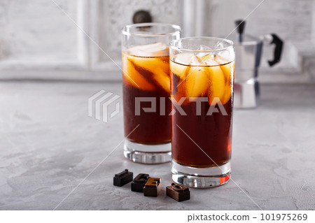 Iced coffee in tall glasses 101975269